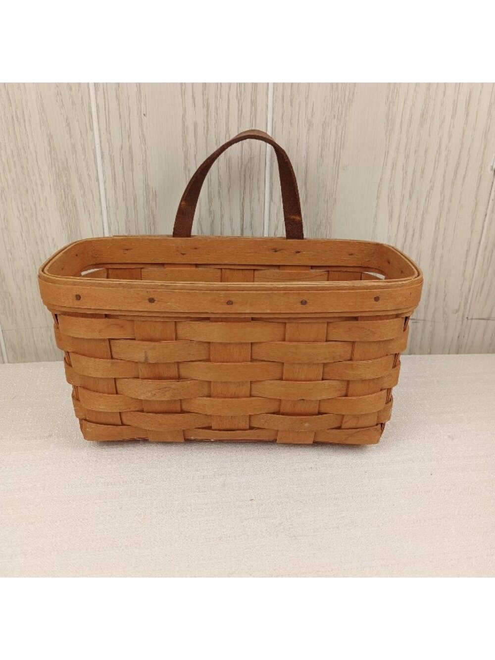 Vintage 1996 Longaberger Wall Hanging Leather Handle Basket Signed